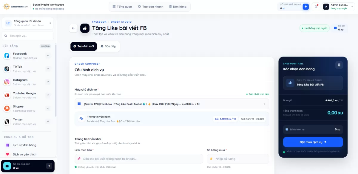Source Code Website Dịch Vụ Social Media SMM Panel bằng Laravel, Tailwind CSS, API Reseller