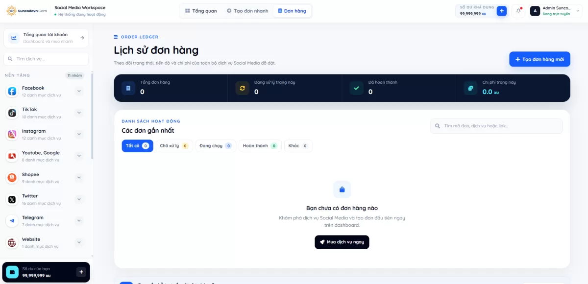 Source Code Website Dịch Vụ Social Media SMM Panel bằng Laravel, Tailwind CSS, API Reseller