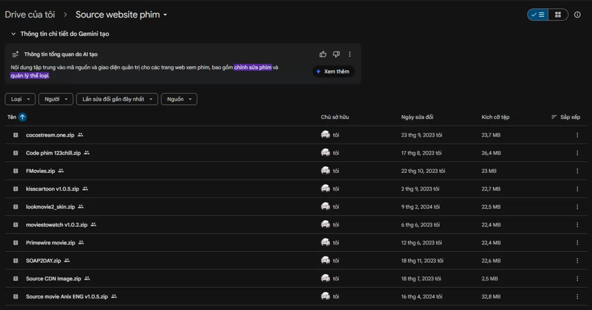 Folder toàn bộ các code phim mình code trước đây