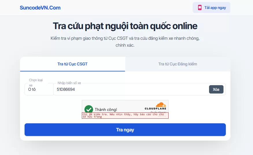 Source Code Check Phạt Nguội