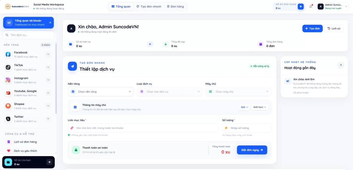 Source Code Website Dịch Vụ Social Media SMM Panel bằng Laravel, Tailwind CSS, API Reseller
