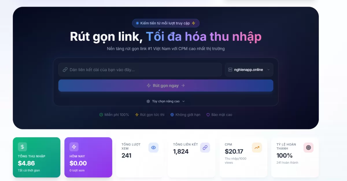 Full Source Code Rút Gọn Link Kiếm Tiền V4